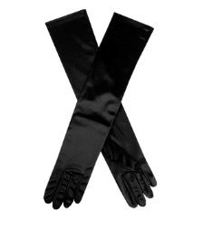 Long Satin Gloves - Black