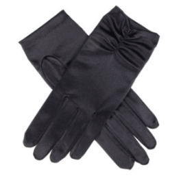 Satin Gloves - Ruched - Wrist - Black